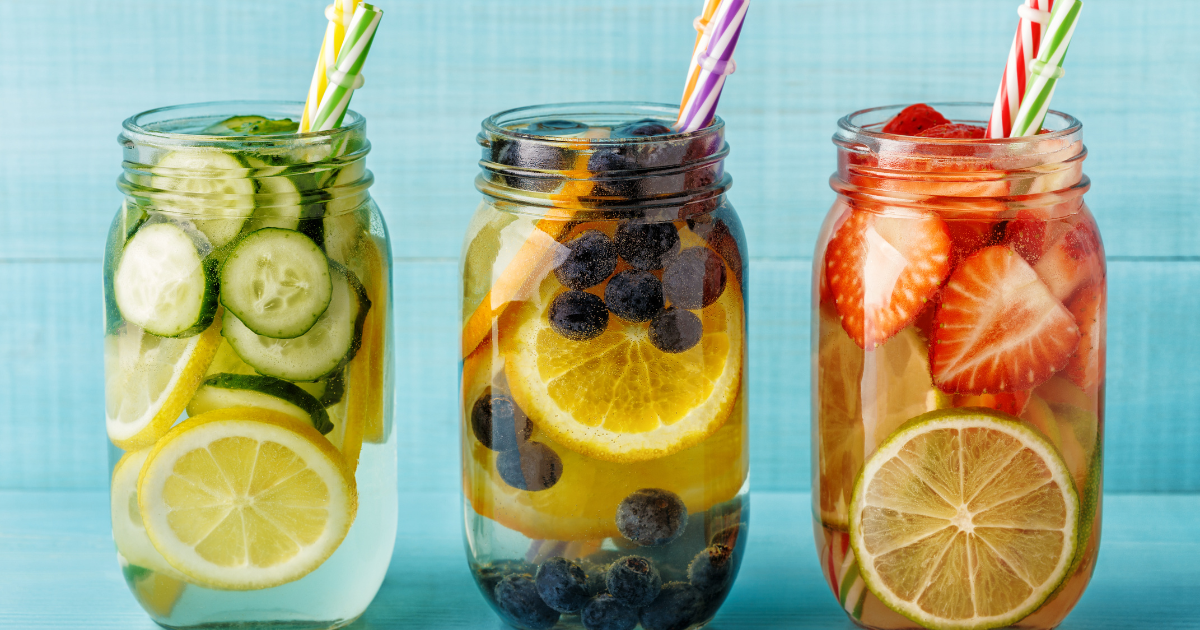 Water infused with fruits.